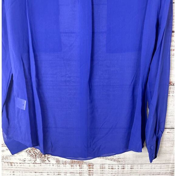 NEW w Tags Erin Fetherston Silk Chiffon Sheer Button-Up Shirt Blue Large - Picture 10 of 12